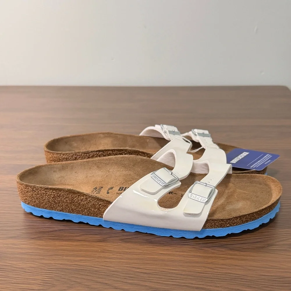 Birkenstock Women’s White‎ Sandals with Blue Outsole